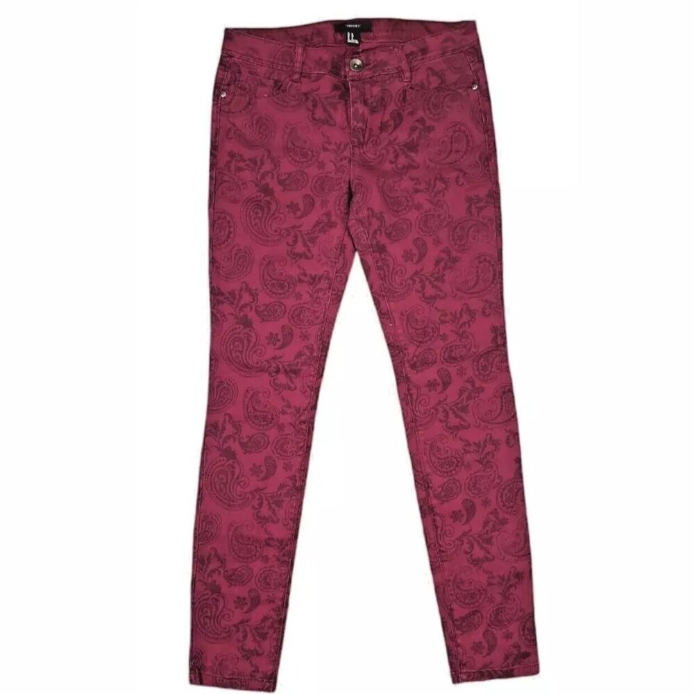 Forever 21 Women's Jeans Denim Burgundy/Brown Paisley Skinny